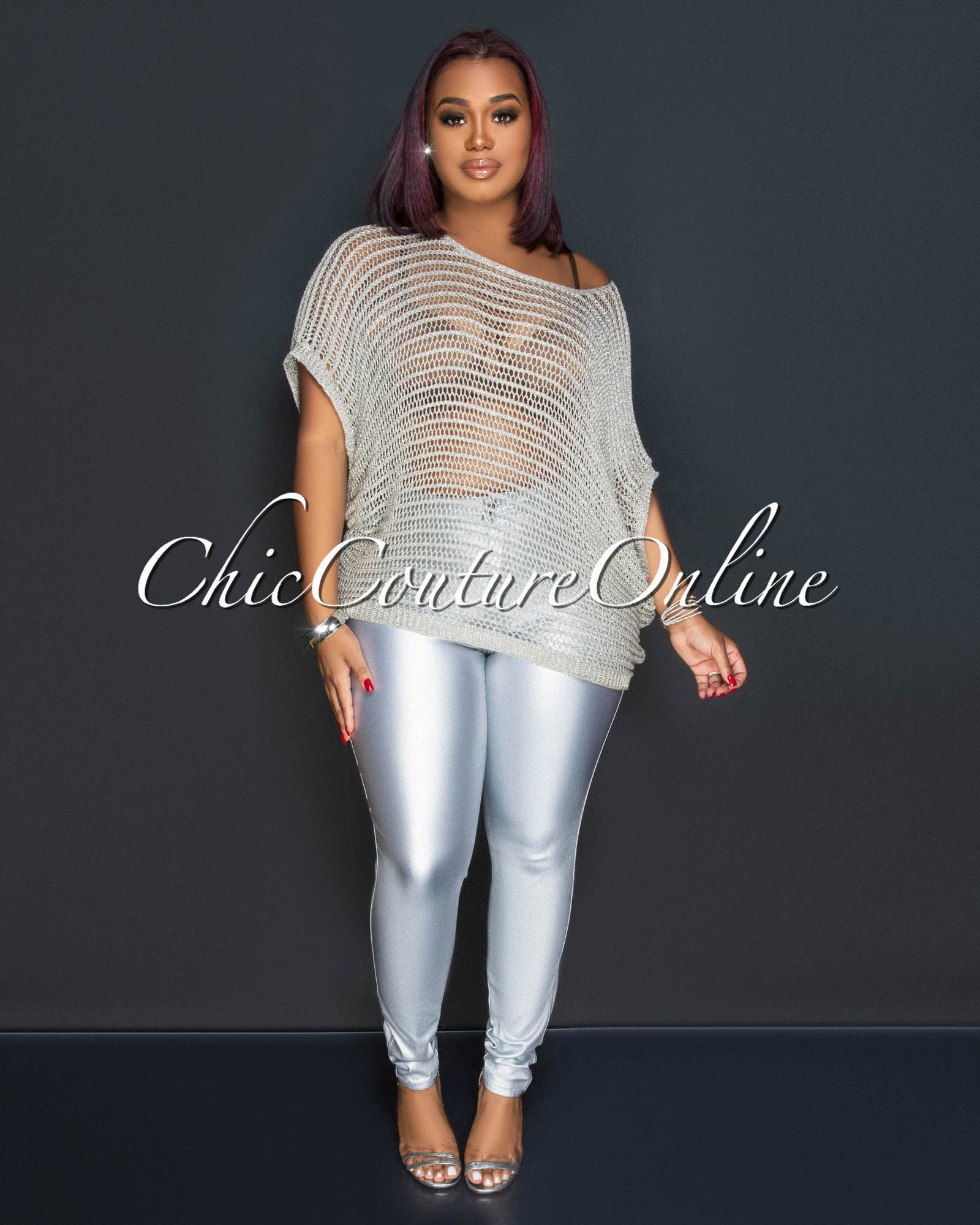 Dalia Silver Cover-Up Crochet Top sold by Chic Couture