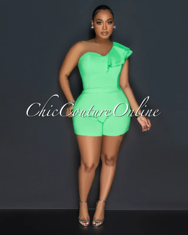 Mylie Green Sigle Ruffle Sleeve Crop Top & Shorts Set sold by Chic Couture