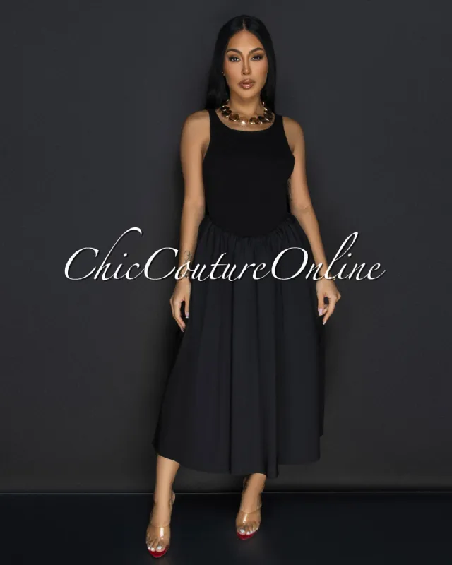 Silvy Black Sleeveless Midi Dress sold by Chic Couture