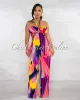 Benedicta Pink Multi-Color Print Bust Tie Strapless Jumpsuit sold by Chic Couture