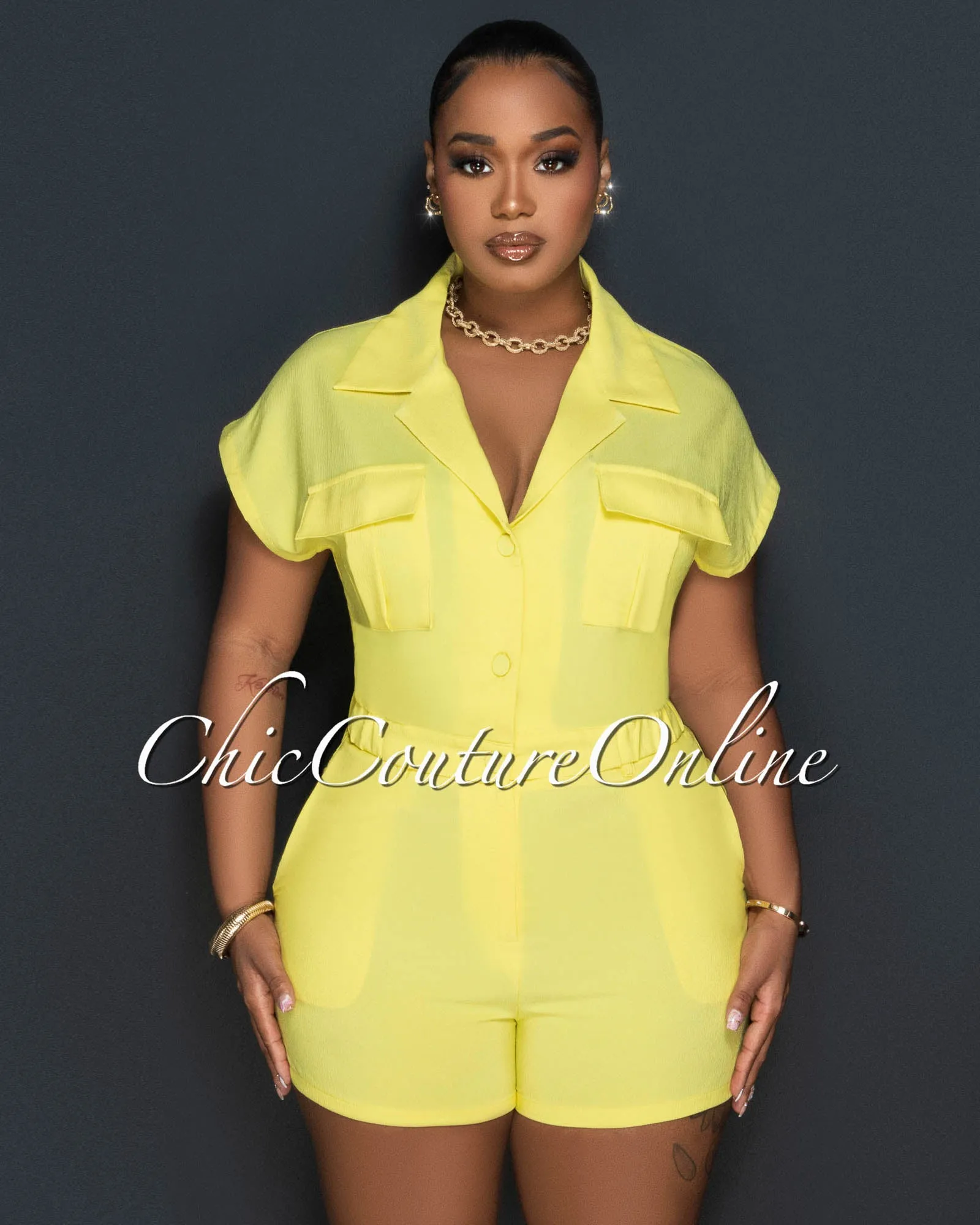 *Raith Yellow Cargo Pockets Crop Top & Shorts Set sold by Chic Couture product image thumbnail 4