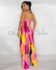 Benedicta Pink Multi-Color Print Bust Tie Strapless Jumpsuit sold by Chic Couture