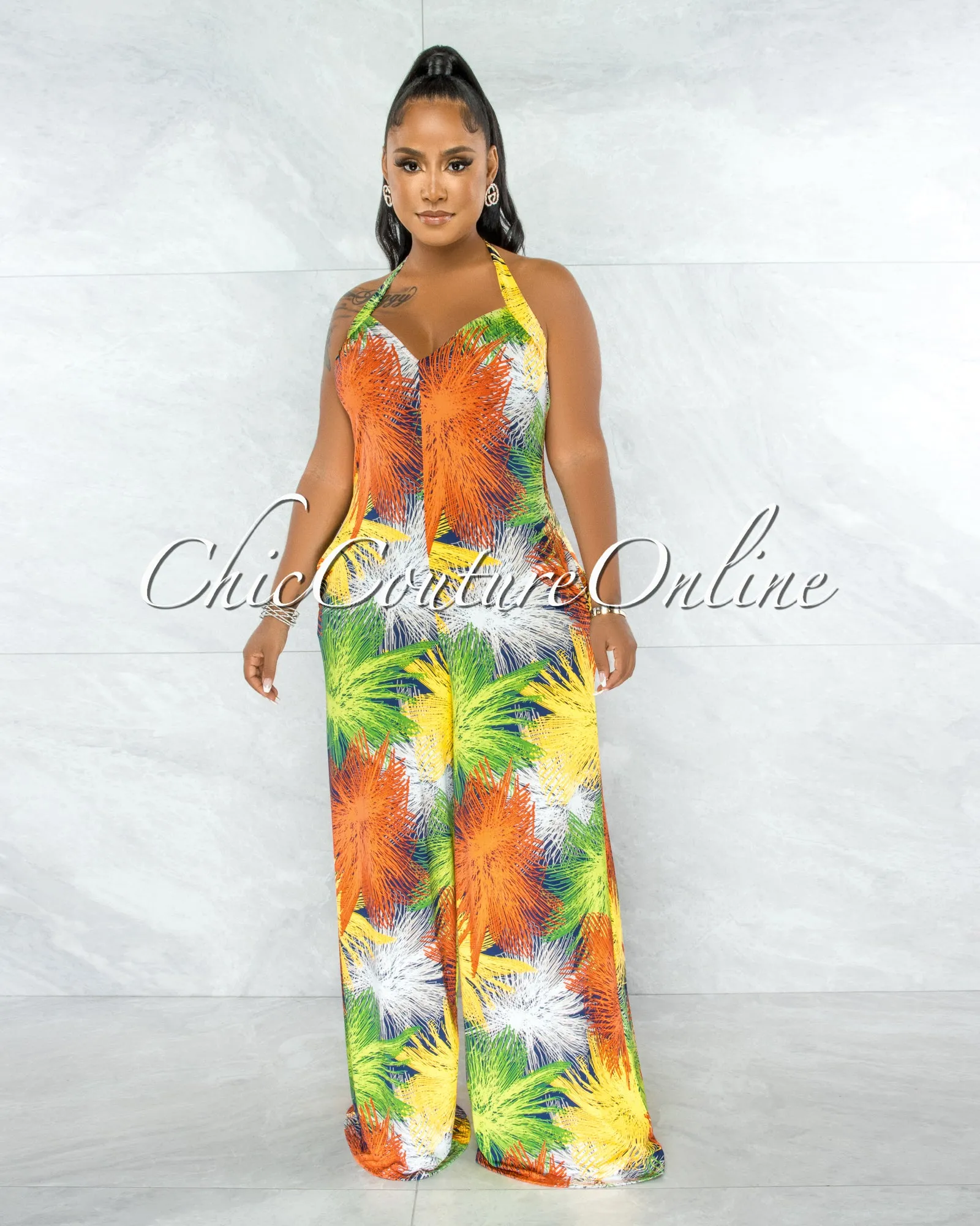 *Karida Multi-Color Print Halter Wide Legs Jumpsuit sold by Chic Couture product image thumbnail 2