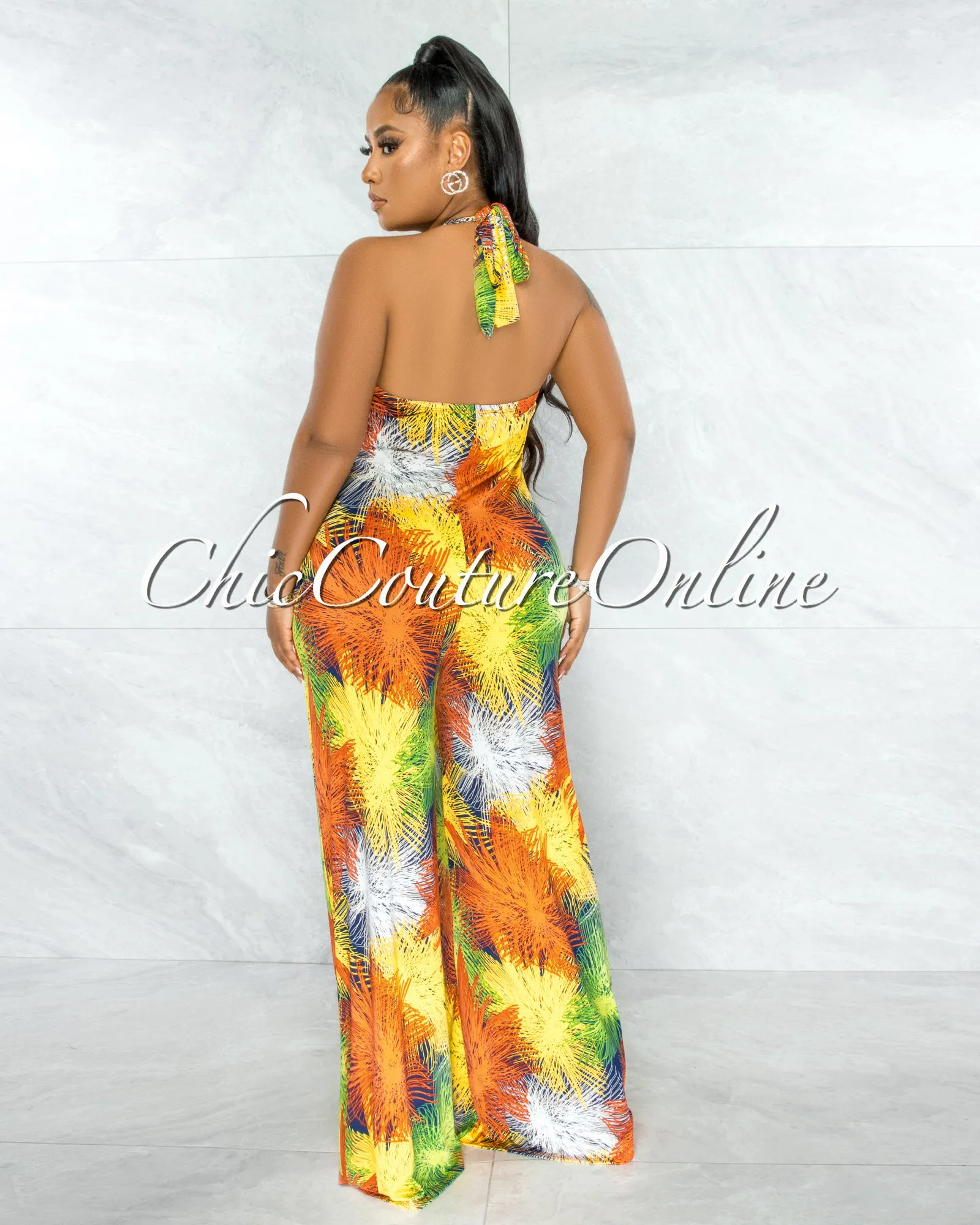 *Karida Multi-Color Print Halter Wide Legs Jumpsuit sold by Chic Couture product image thumbnail 3