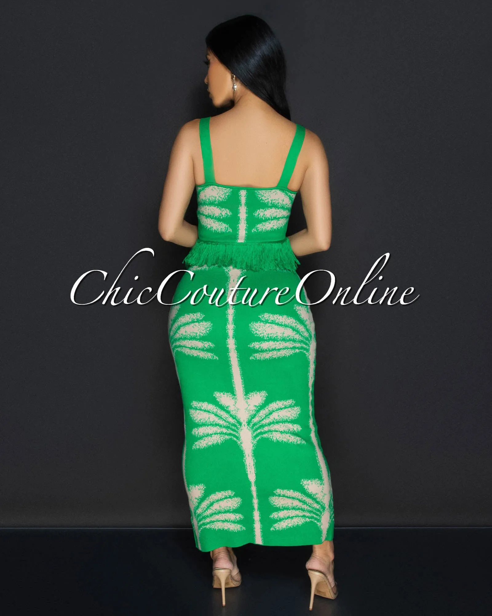 Sora Green Beige Crop Top & Maxi Skirt Knit Set sold by Chic Couture product image thumbnail 3