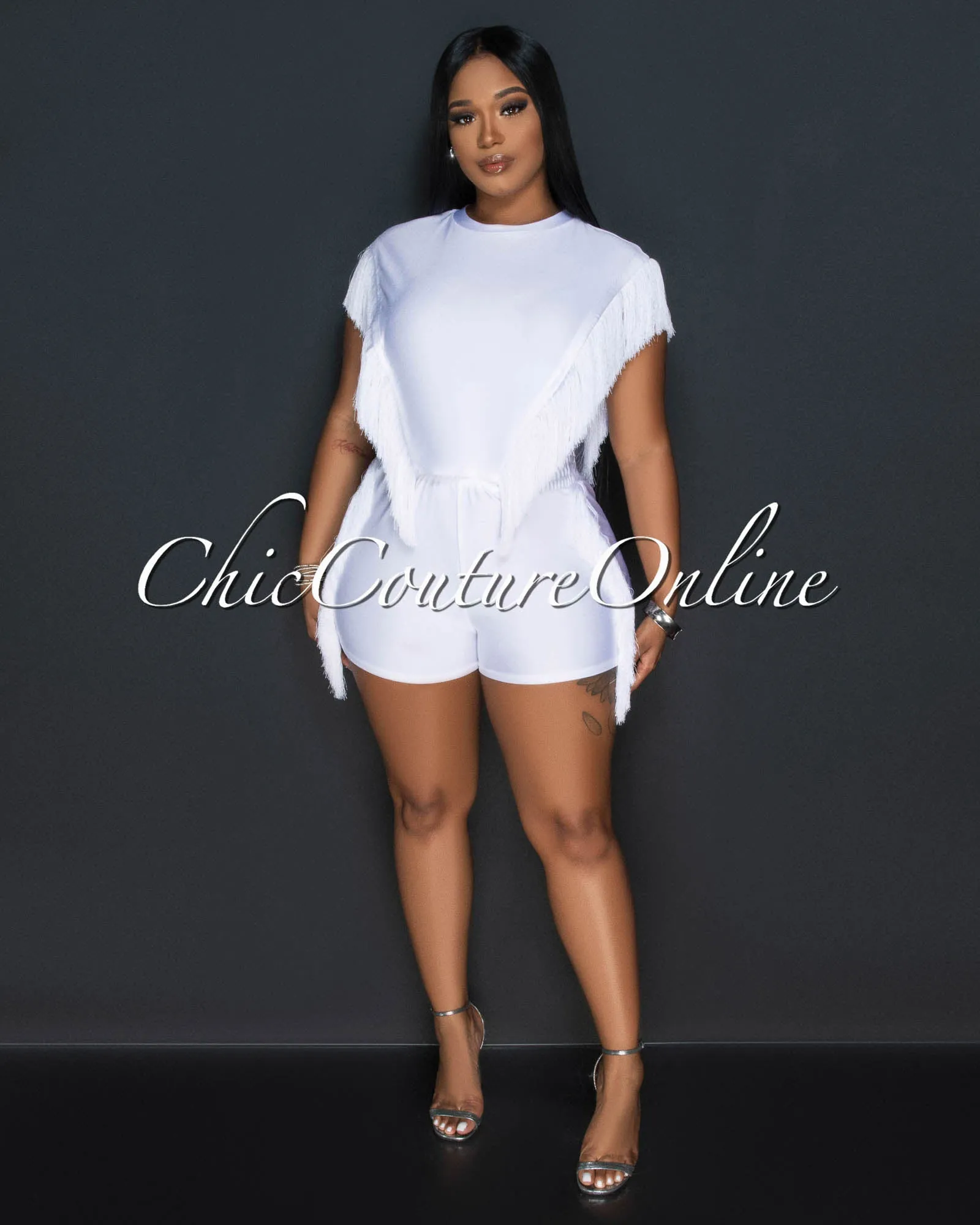 Arturo White Fringe Open Sides Top & Shorts Set sold by Chic Couture product image thumbnail 2