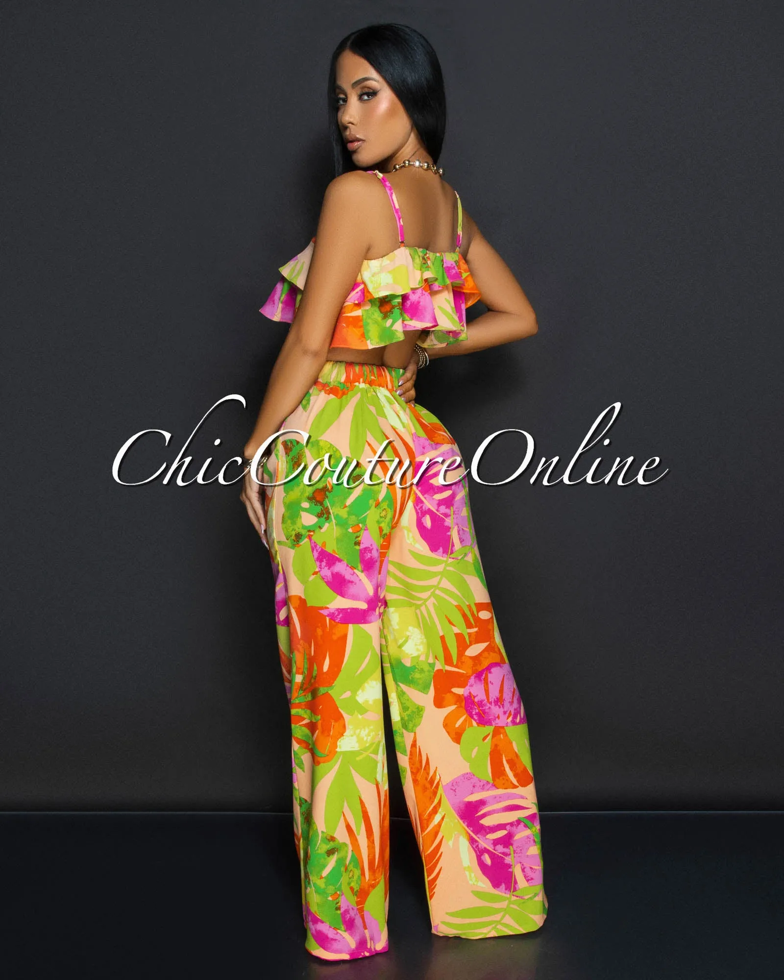 Nikolet Multi-Color Ruffle Crop Top & Pants Set sold by Chic Couture product image thumbnail 4