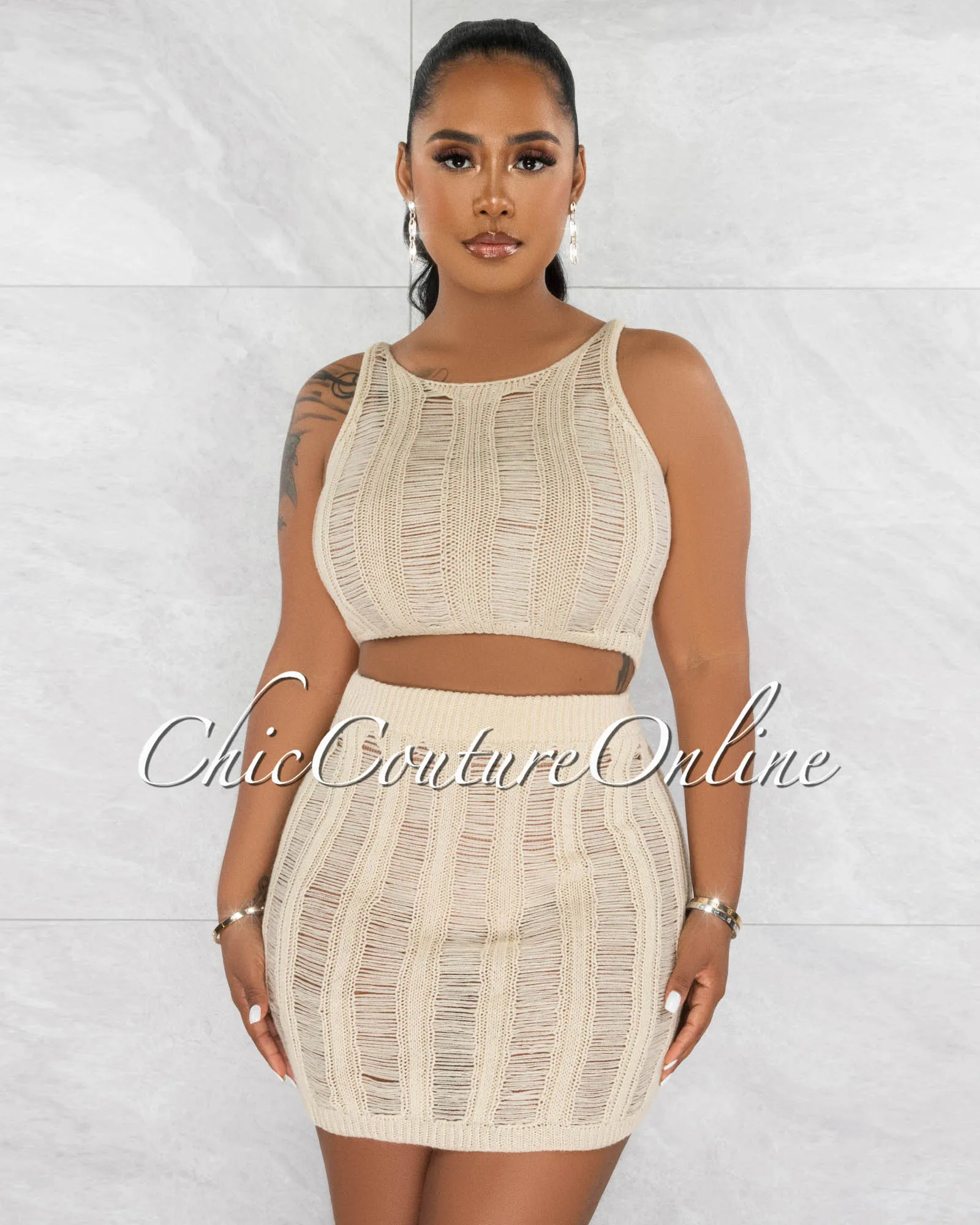 *Mexie Beige Crochet Crop Top & Skirt Cover-Up Set sold by Chic Couture