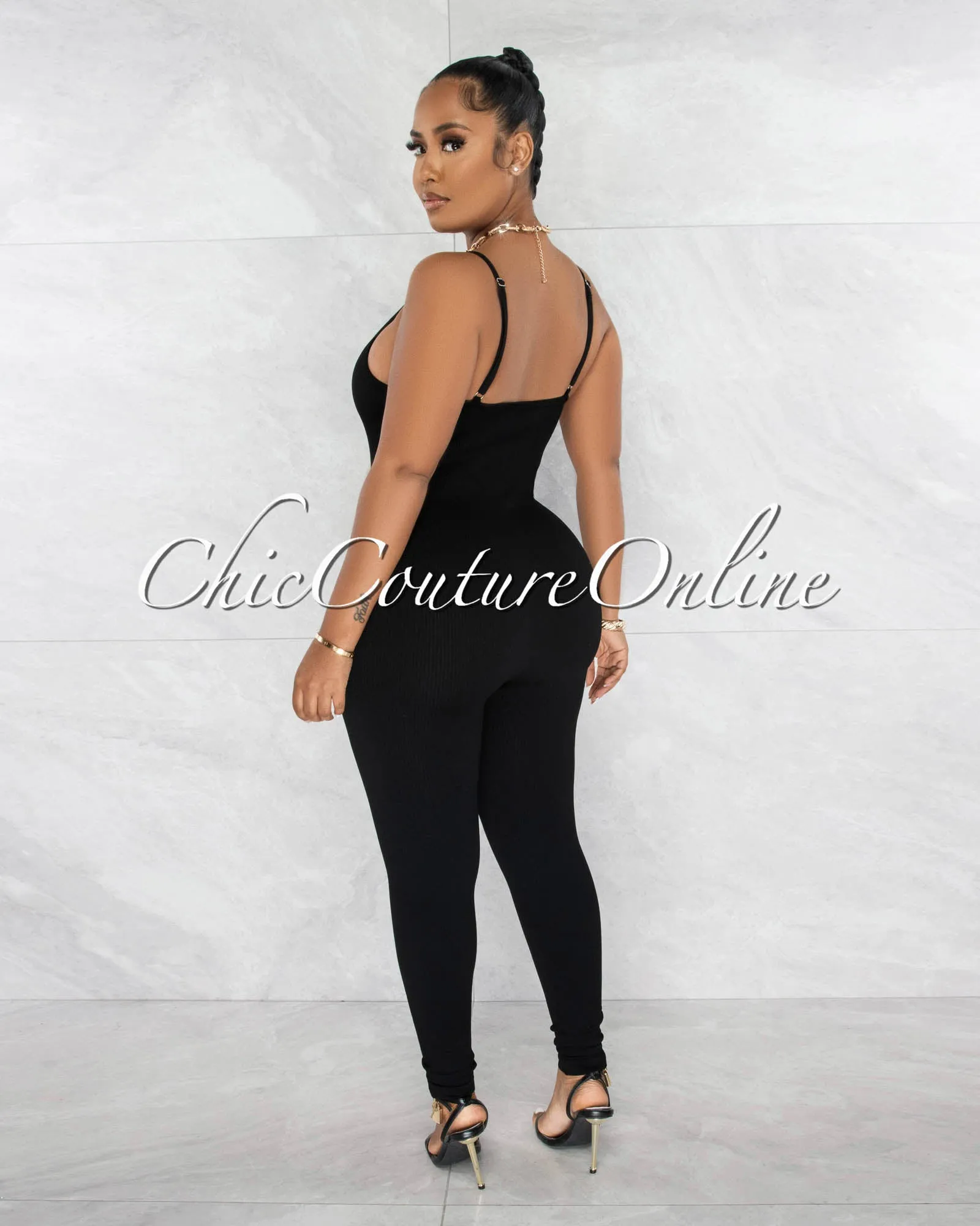 Petal Black Ribbed BodyCon Jumpsuit sold by Chic Couture product image thumbnail 3