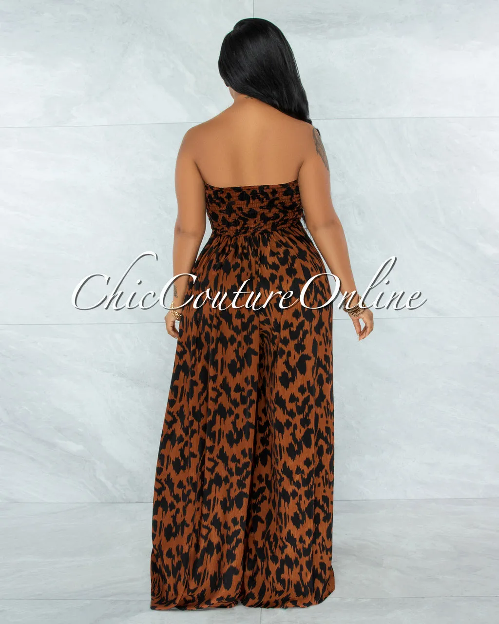 Perona Leopard Print Smocked Top Jumpsuit sold by Chic Couture product image thumbnail 2