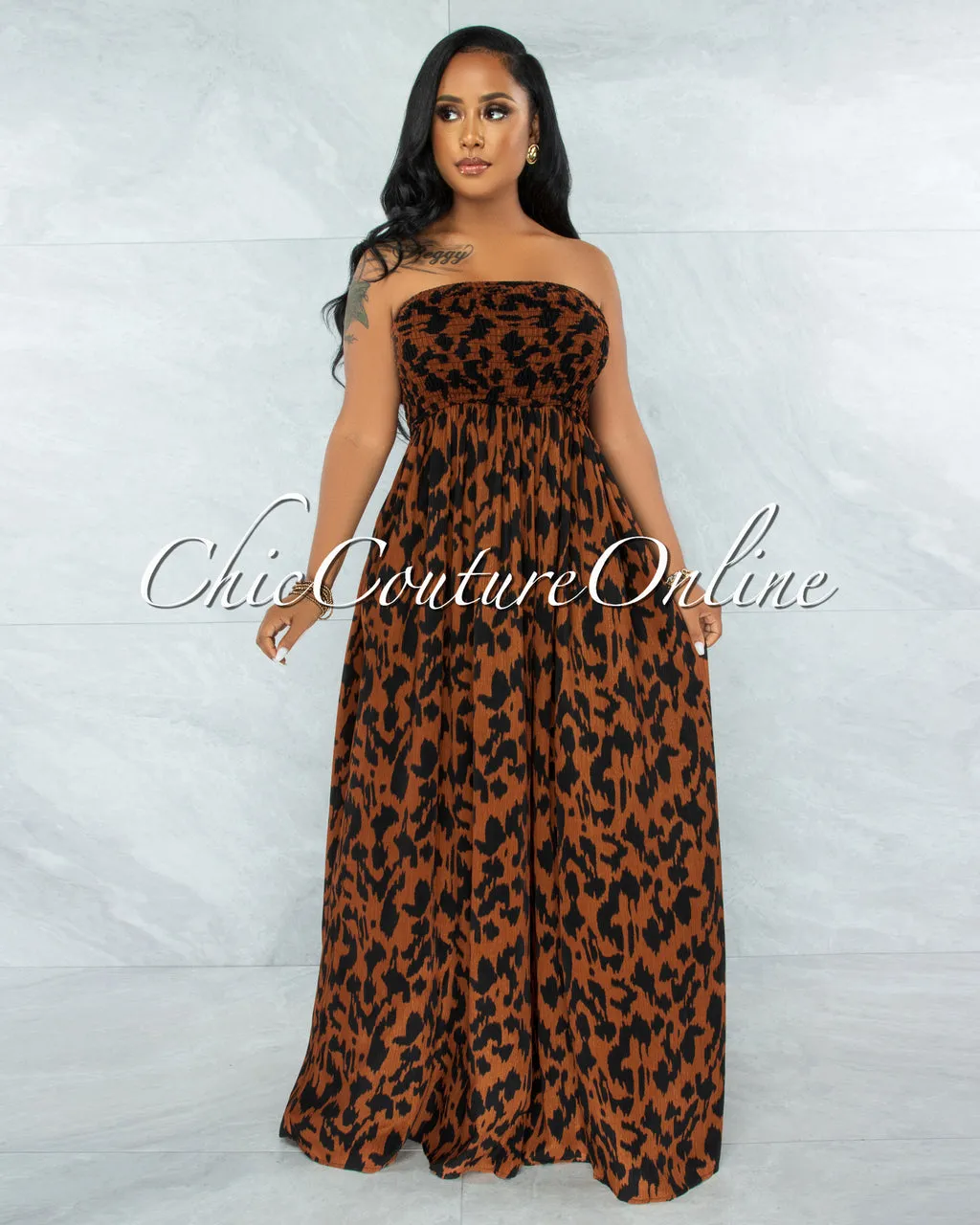 Perona Leopard Print Smocked Top Jumpsuit sold by Chic Couture product image thumbnail 3