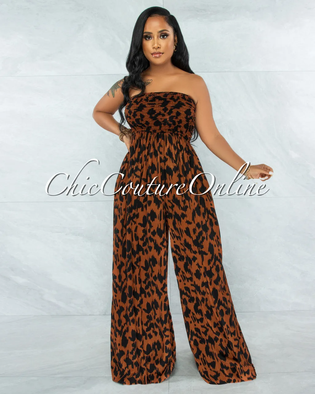 Perona Leopard Print Smocked Top Jumpsuit sold by Chic Couture product image thumbnail 4