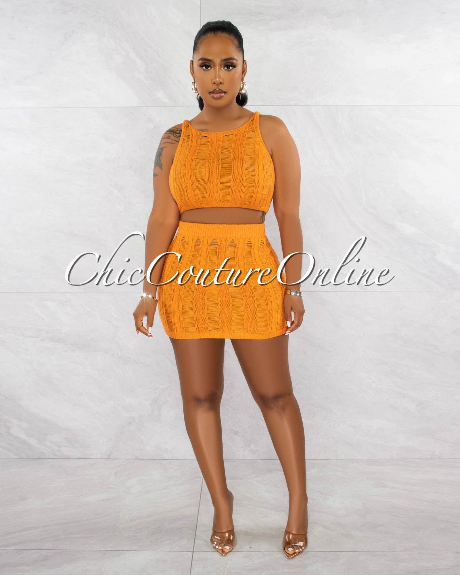 *Mexie Orange Crochet Crop Top & Skirt Cover-Up Set sold by Chic Couture product image thumbnail 2