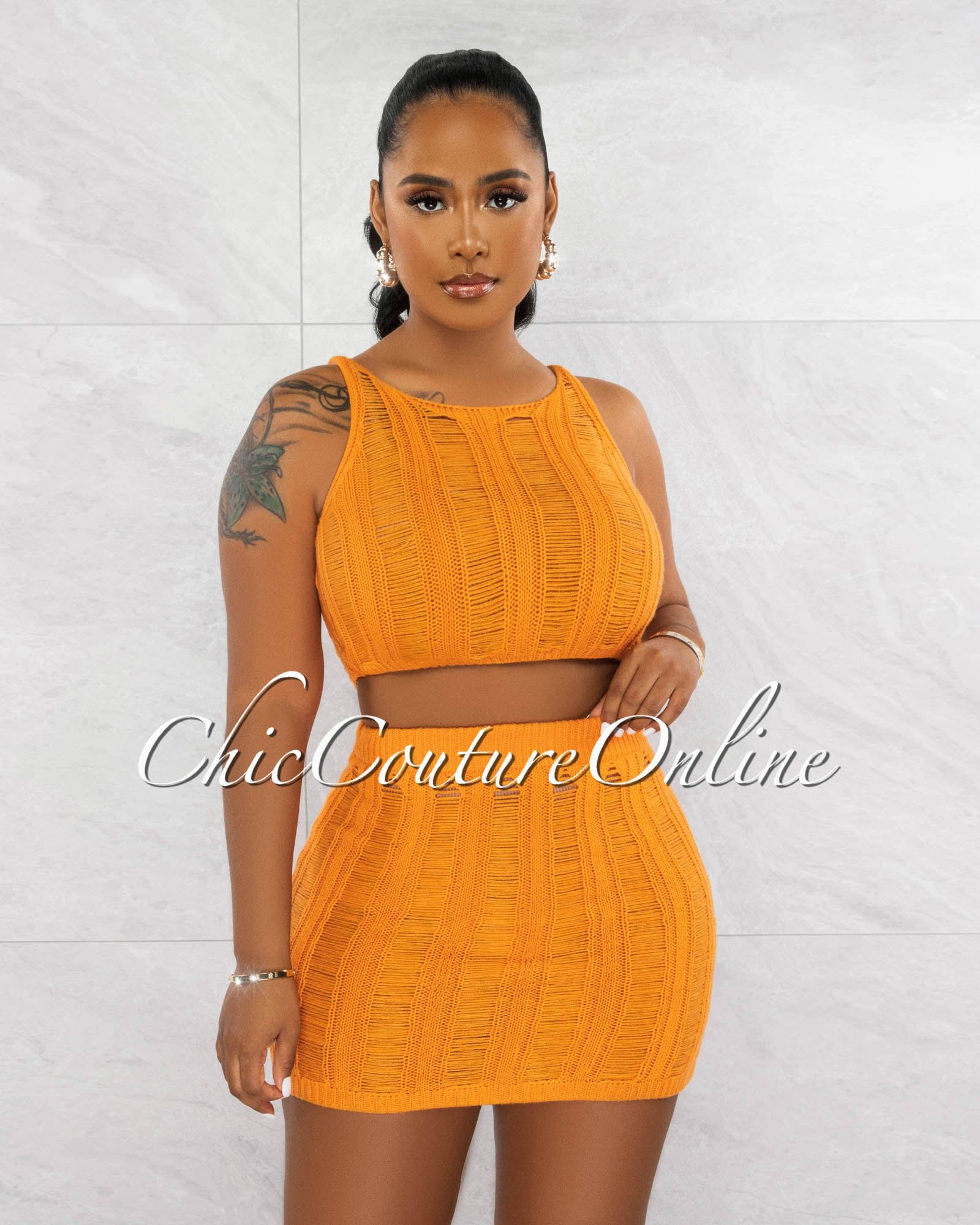 *Mexie Orange Crochet Crop Top & Skirt Cover-Up Set sold by Chic Couture