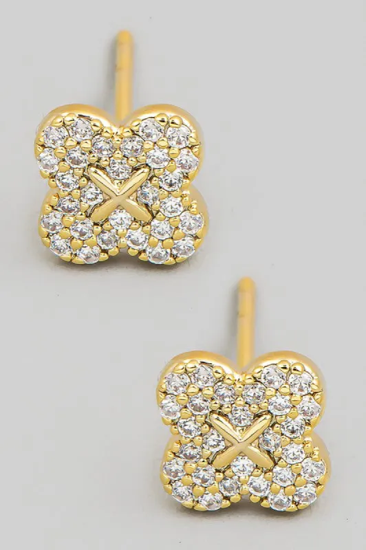 Tini Pave Mini Clover Stud Earrings sold by Chic Couture