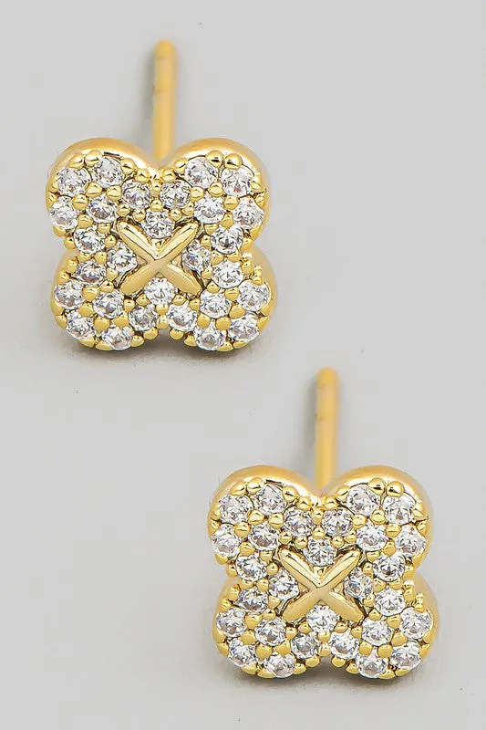 Tini Pave Mini Clover Stud Earrings sold by Chic Couture