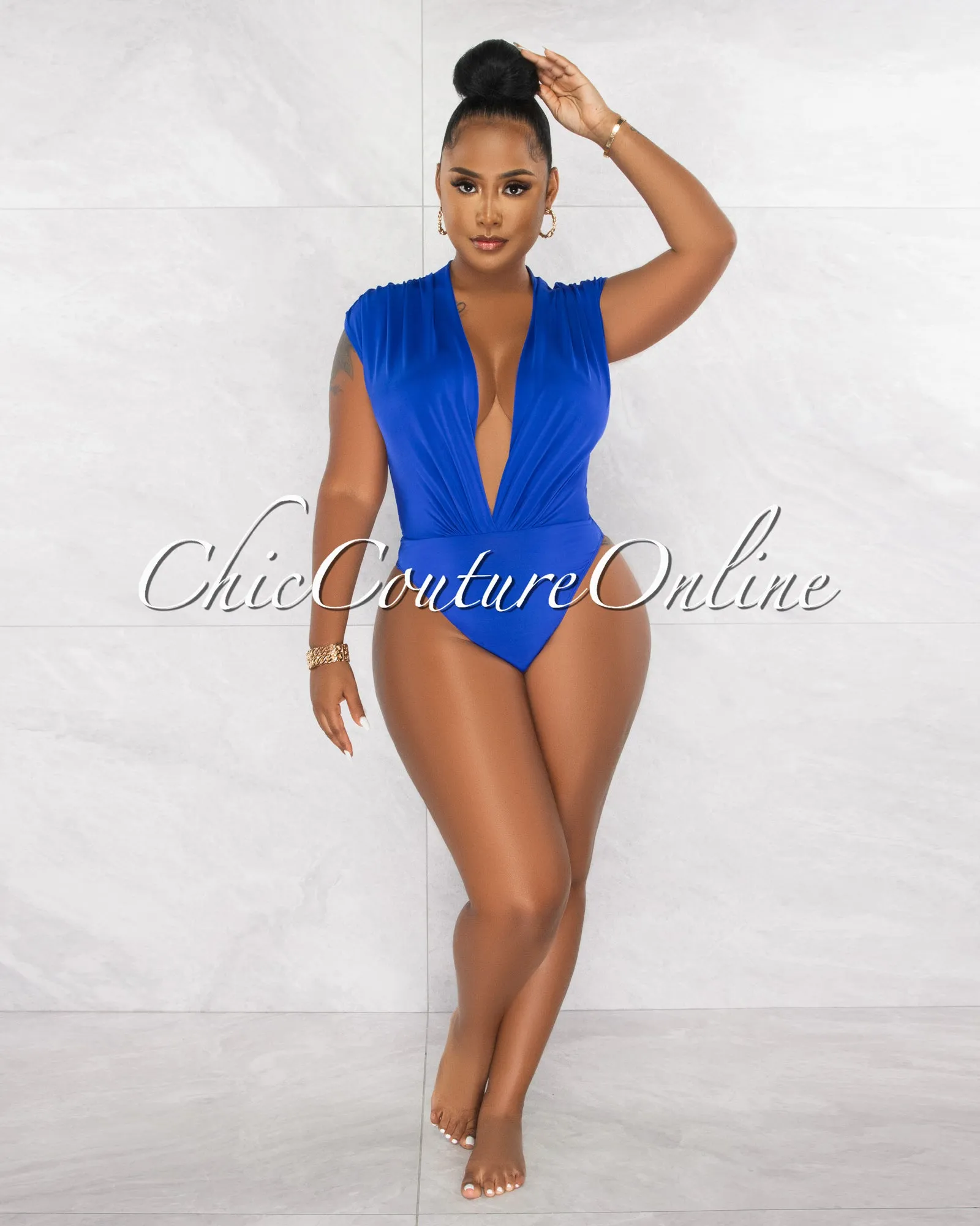 *Ovida Royal Blue Draped Bodysuit & Overlay Skirt Set sold by Chic Couture product image thumbnail 4