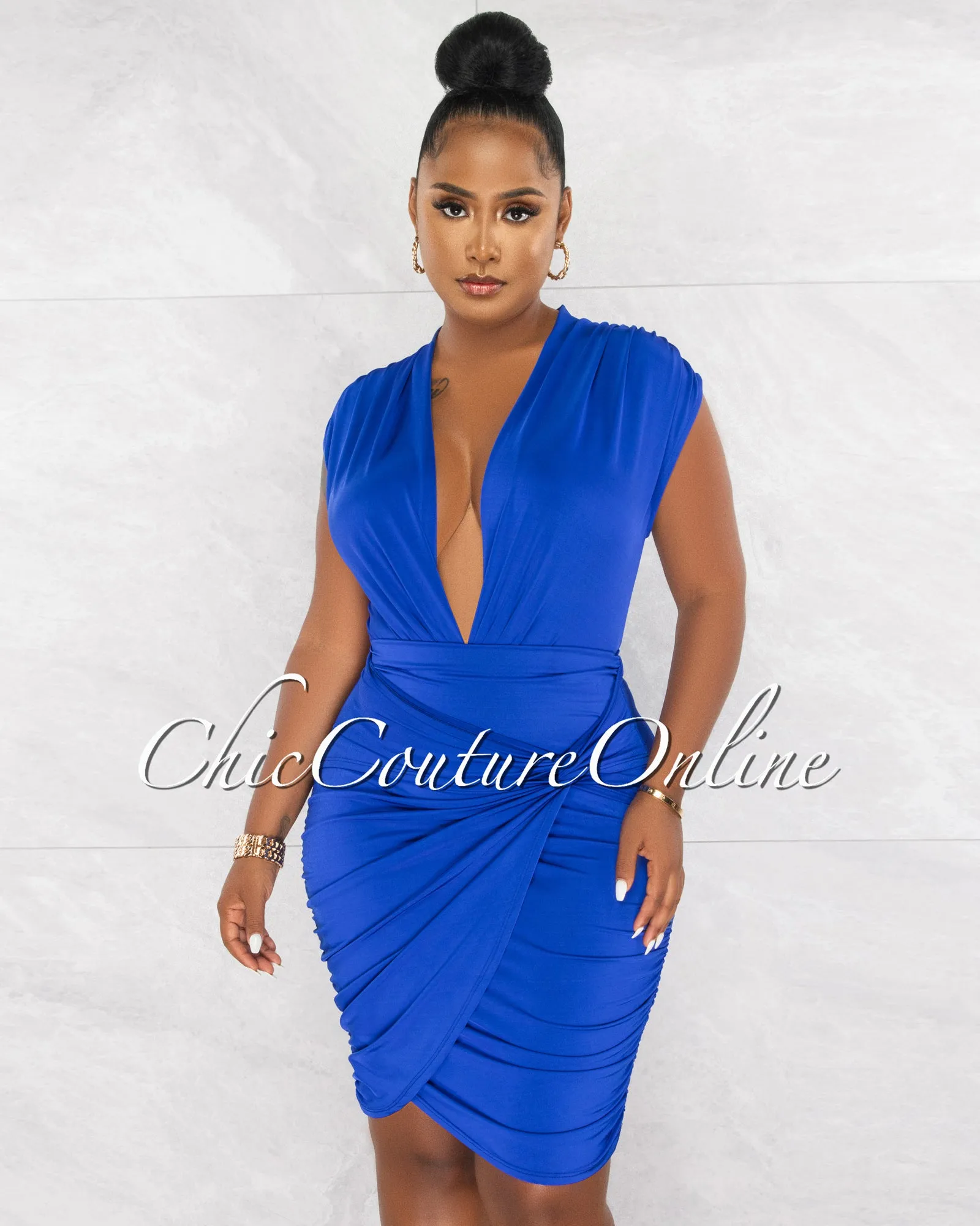 *Ovida Royal Blue Draped Bodysuit & Overlay Skirt Set sold by Chic Couture product image thumbnail 3