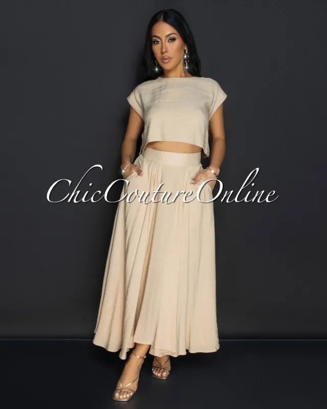 Desideria Mocha Crop Top & Maxi Skirt Set sold by Chic Couture