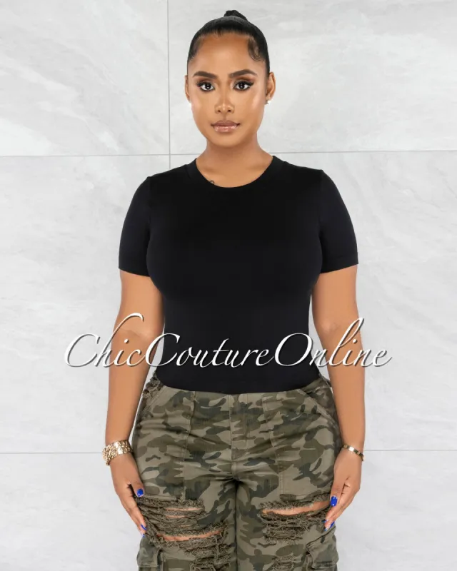 Janice Black Round Neckline Crop Top sold by Chic Couture