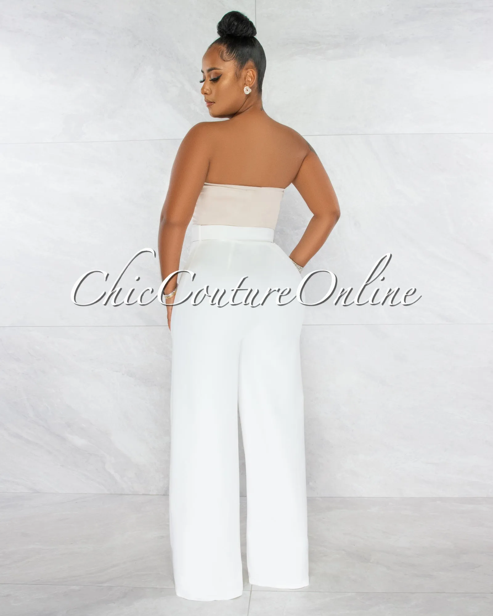 *Millen Nude White Rhinestones Belt Luxe Jumpsuit sold by Chic Couture product image thumbnail 3