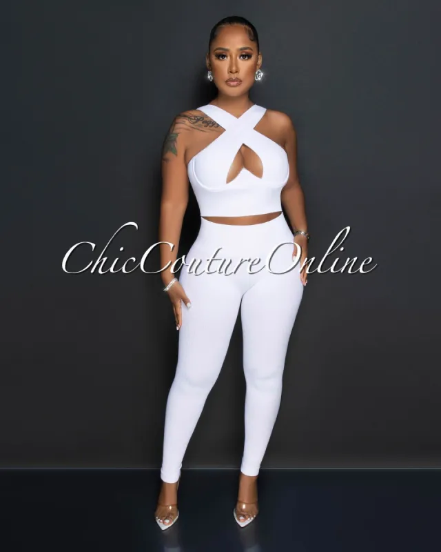 Parice White Cut-Out Bust Top & Leggings Sculpting Set (9/11) sold by Chic Couture