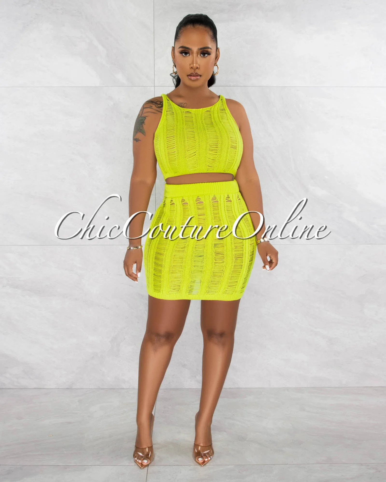 *Mexie Lime Crochet Crop Top & Skirt Cover-Up Set sold by Chic Couture product image thumbnail 2