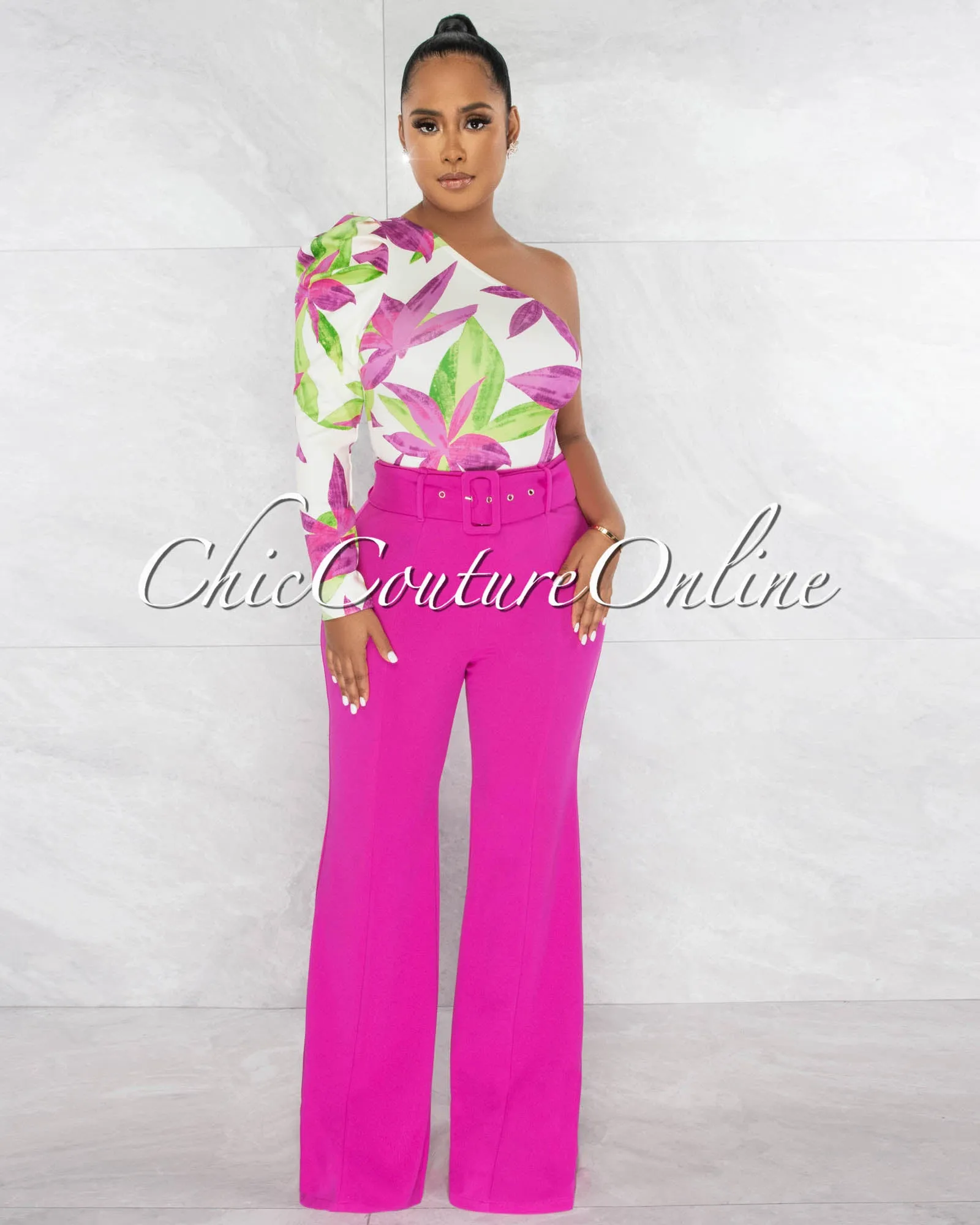 *Hazel Magenta Belt Wide Trouser Pants sold by Chic Couture product image thumbnail 2