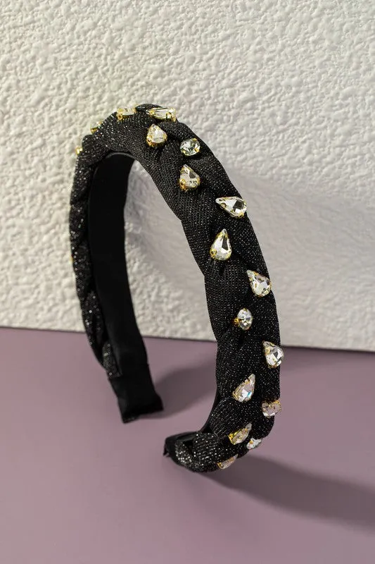 Shane Black Braided Chiffon headband with Rhinestones sold by Chic Couture