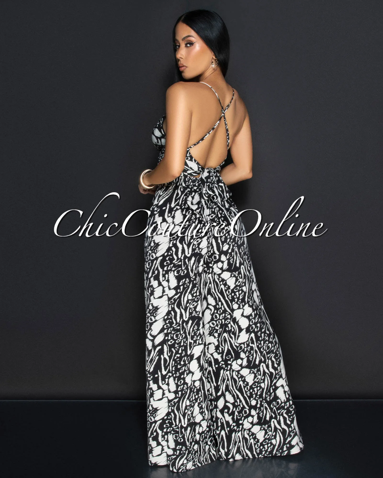 *Lua Black White Spaghetti Straps Top & Wide Pants Set sold by Chic Couture product image thumbnail 3