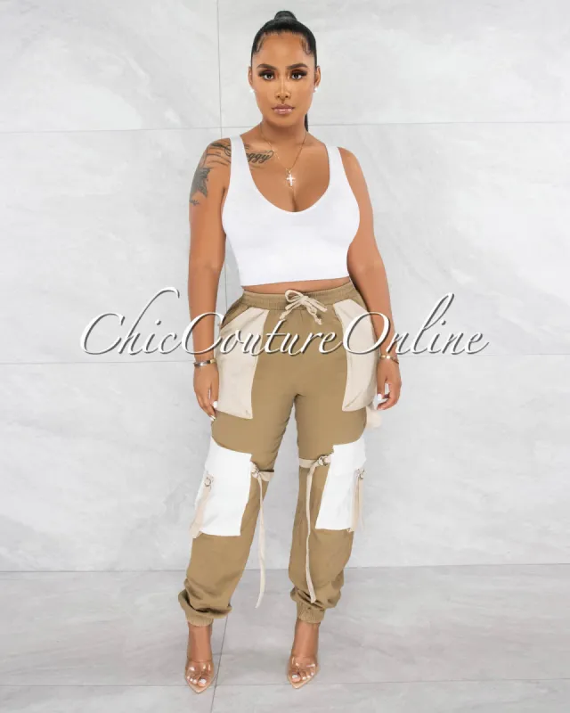 *Juniva Nude Tones Silver Buckles Cargo Jogger Pants sold by Chic Couture
