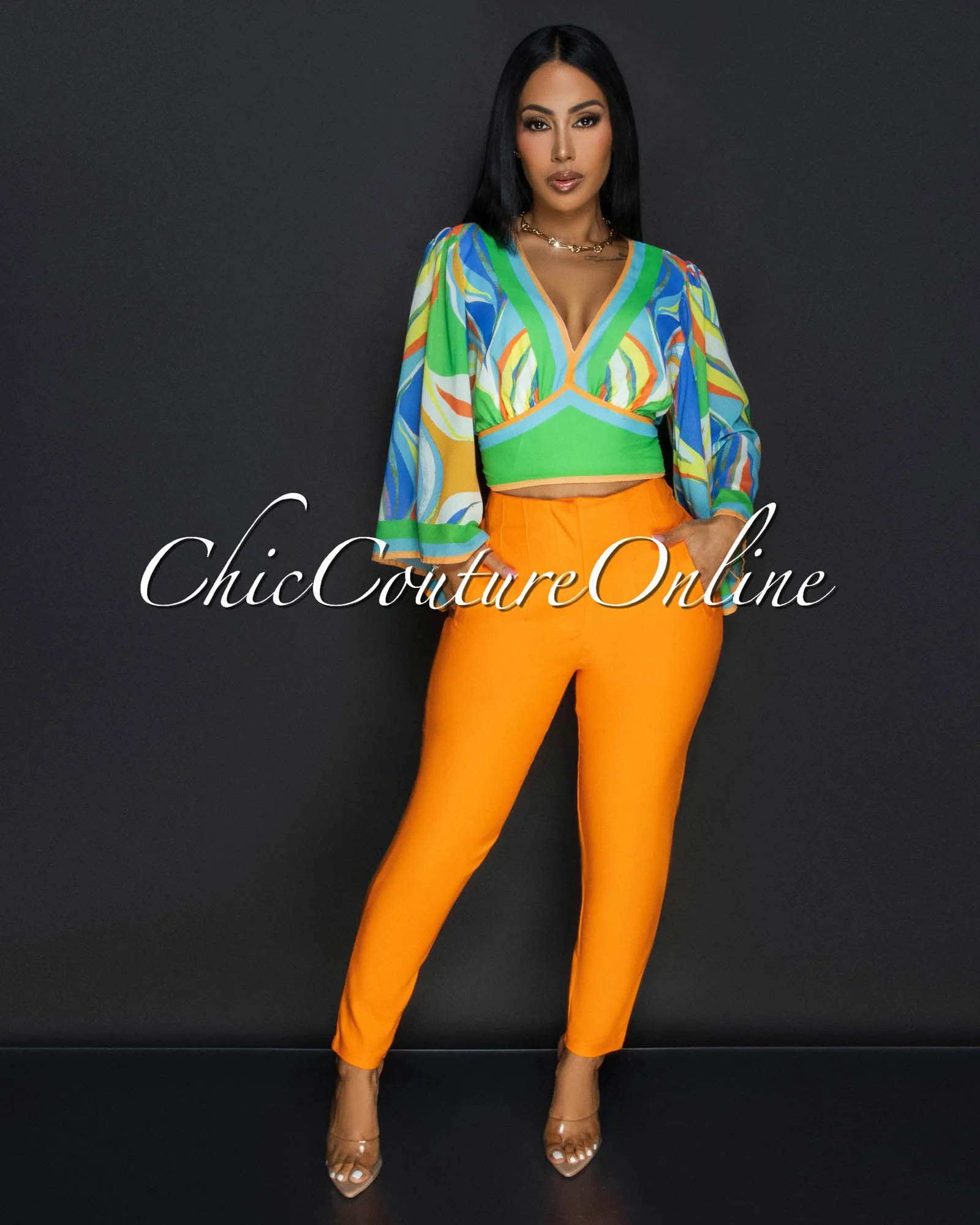 *Avril Tangerine High Waist Skinny Pants sold by Chic Couture