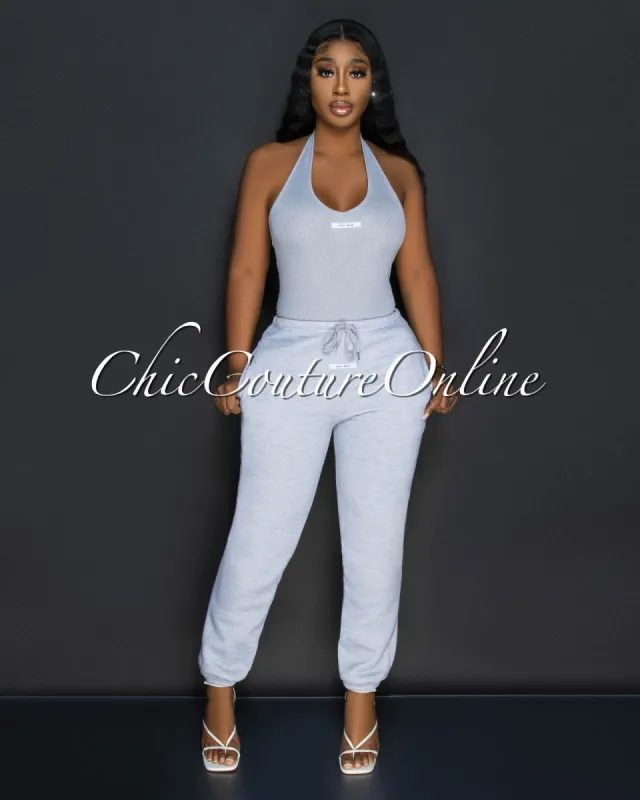 Baely Grey Ribbed Bodysuit & Sweatpants Set sold by Chic Couture