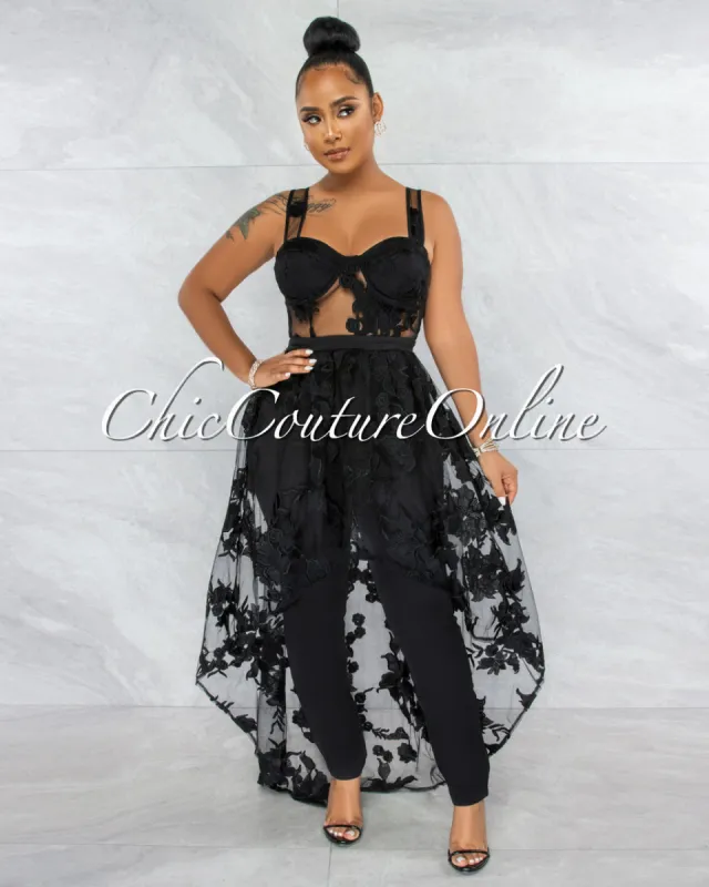 *Kiarah Black Embroidery Mesh Top & Pants Set sold by Chic Couture