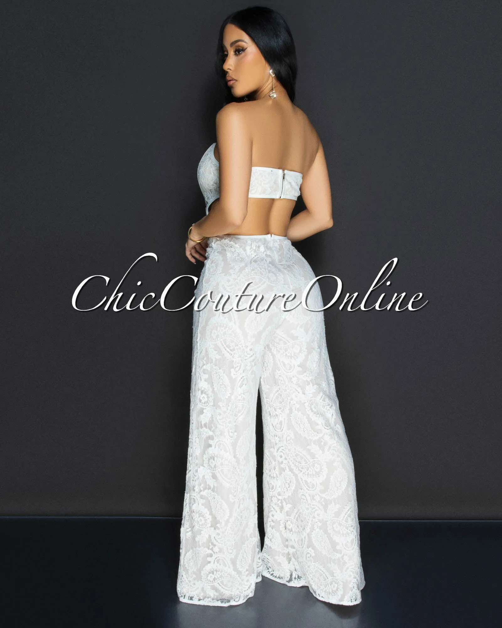 *Ayane Off-White Lace Bustier Jumpsuit sold by Chic Couture product image thumbnail 4