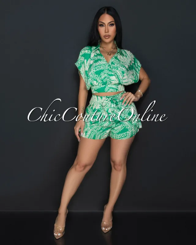 Zoie Green Beige Collared Top & Wrap Skort Set sold by Chic Couture