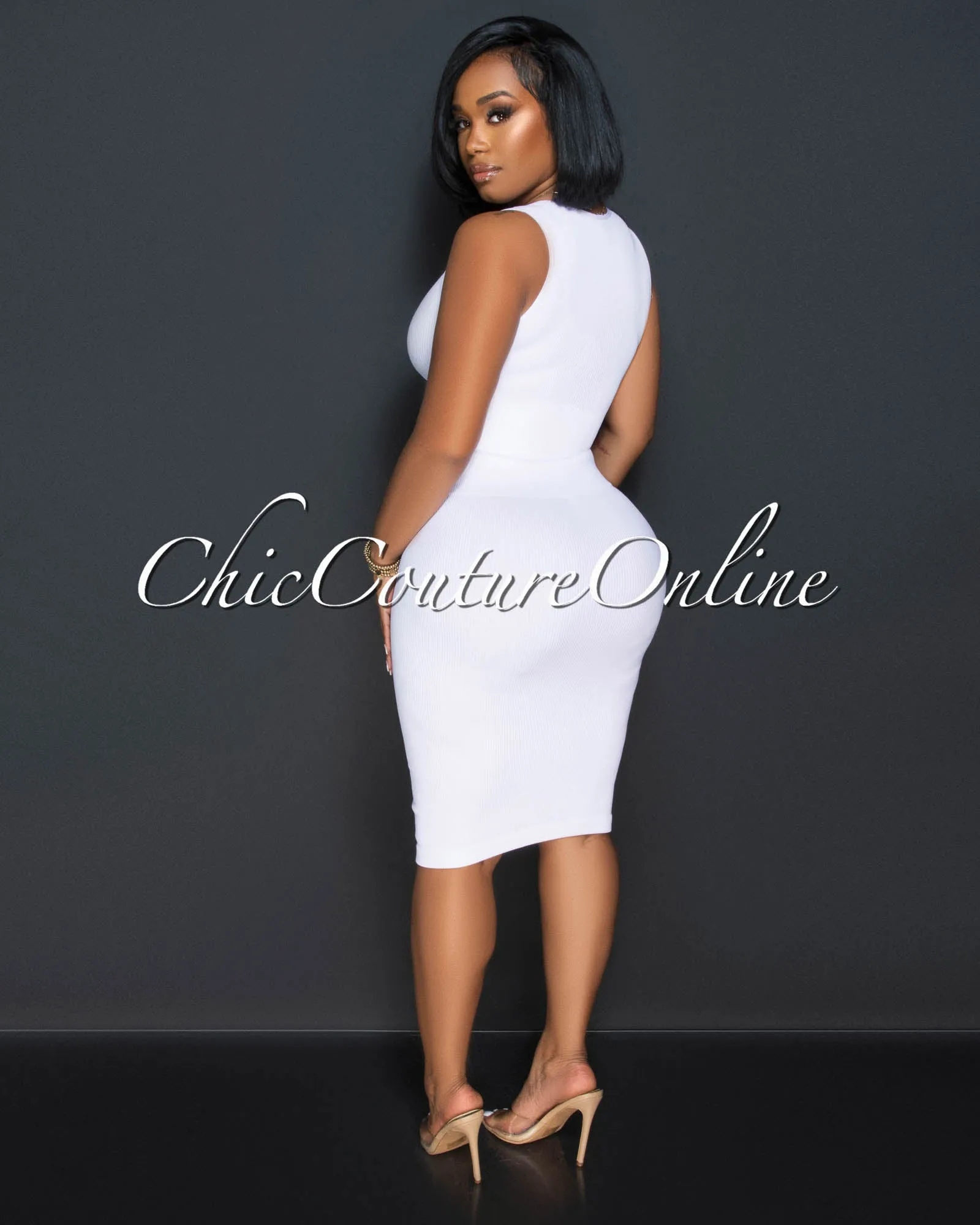 Ebanks White Ribbed SCULPTING Crop Top & Skirt Set sold by Chic Couture product image thumbnail 3