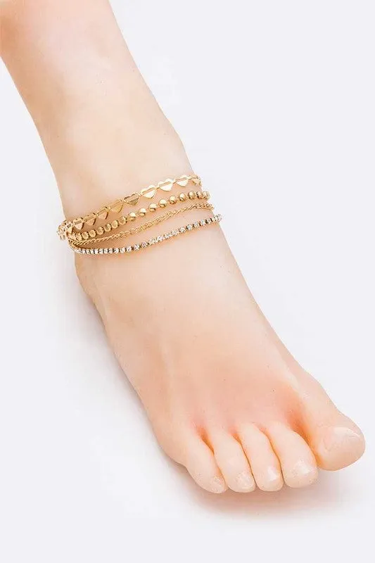 Heather Gold Rhinestone Layer Anklet Set sold by Chic Couture