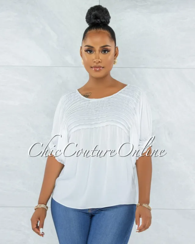 *Hollis Off-White Pleated Accent Shift Blouse sold by Chic Couture