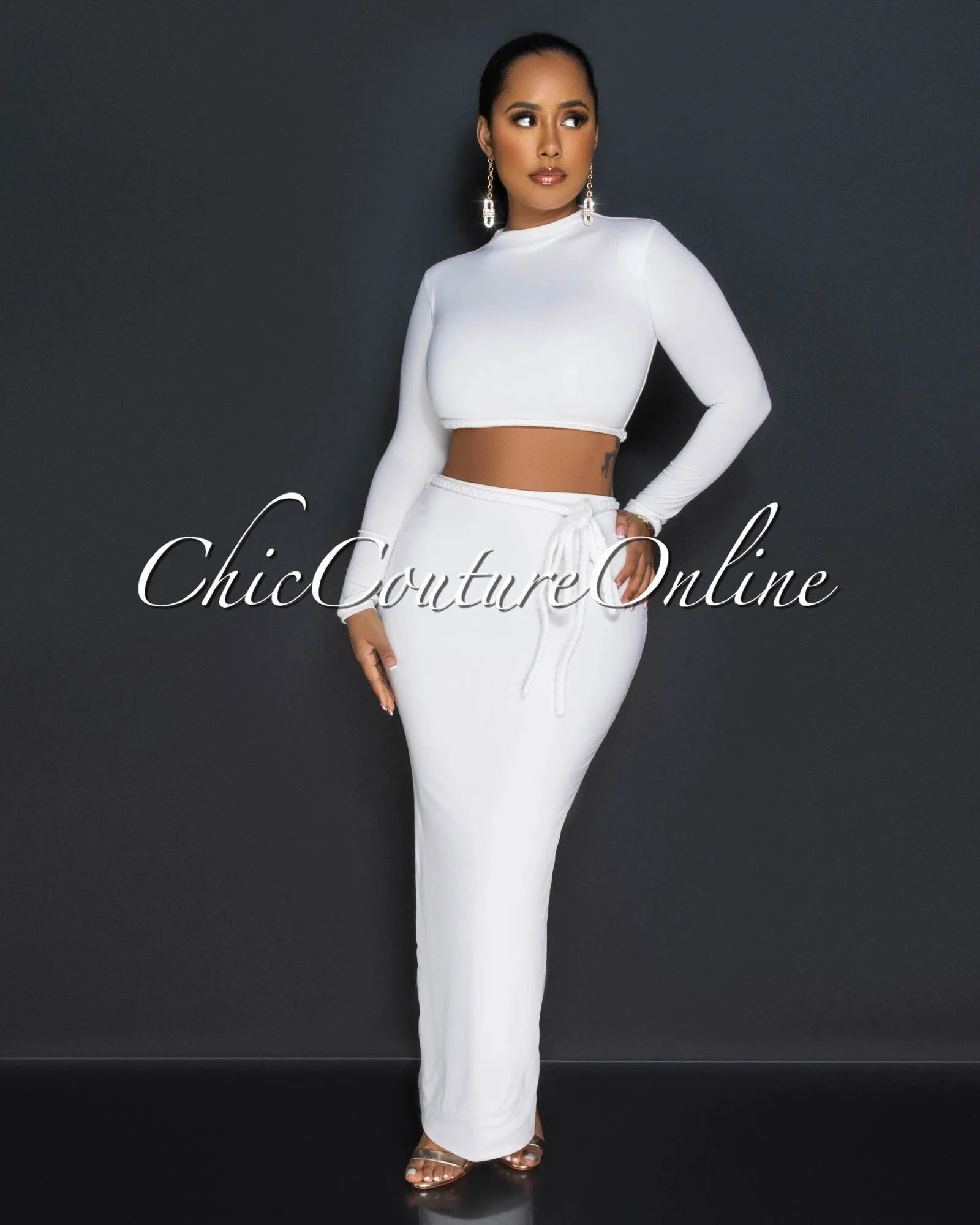 Fanny Off-White Braid Accent Crop Top & Maxi Skirt Set sold by Chic Couture product image thumbnail 4