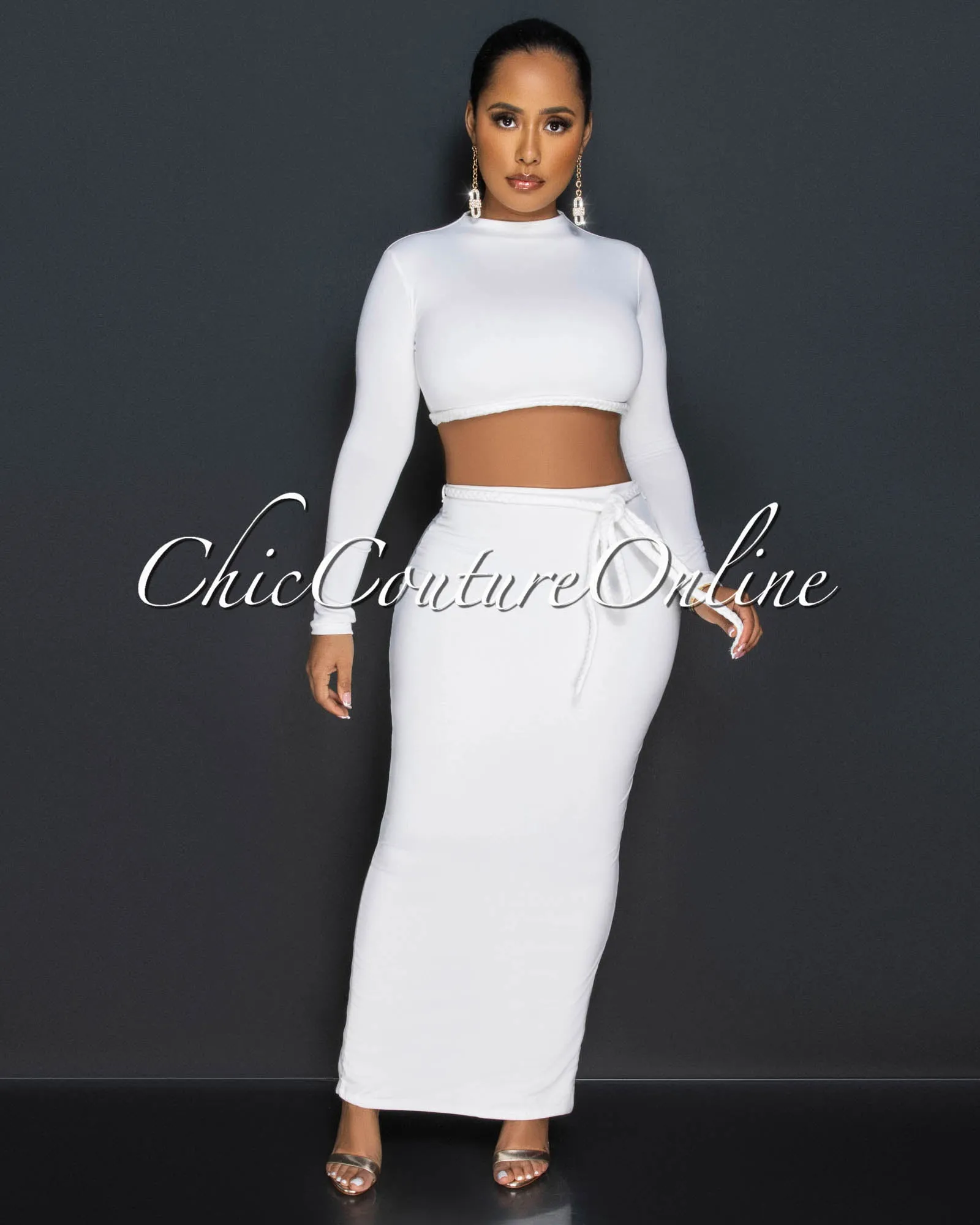Fanny Off-White Braid Accent Crop Top & Maxi Skirt Set sold by Chic Couture product image thumbnail 2