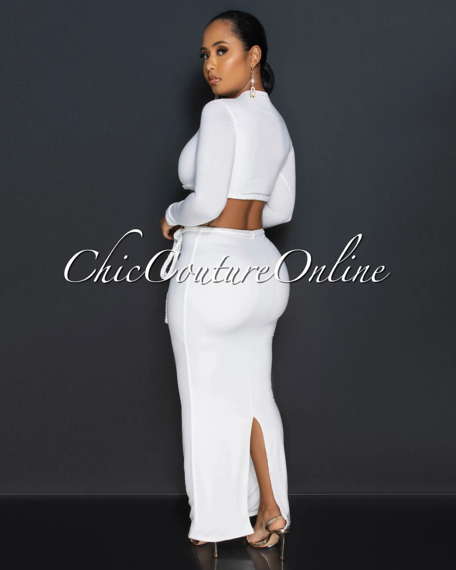 Fanny Off-White Braid Accent Crop Top & Maxi Skirt Set sold by Chic Couture product image thumbnail 3