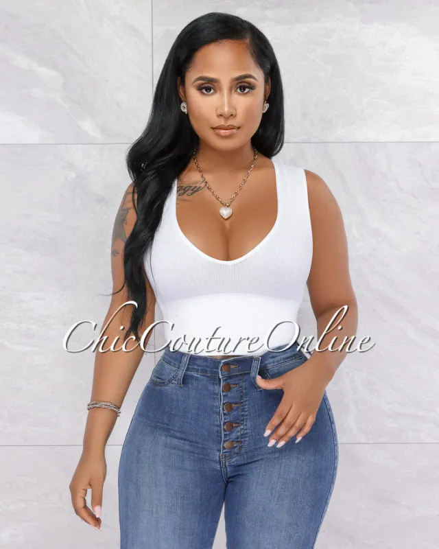 Bolton White V-Neck Ribbed Crop Top sold by Chic Couture