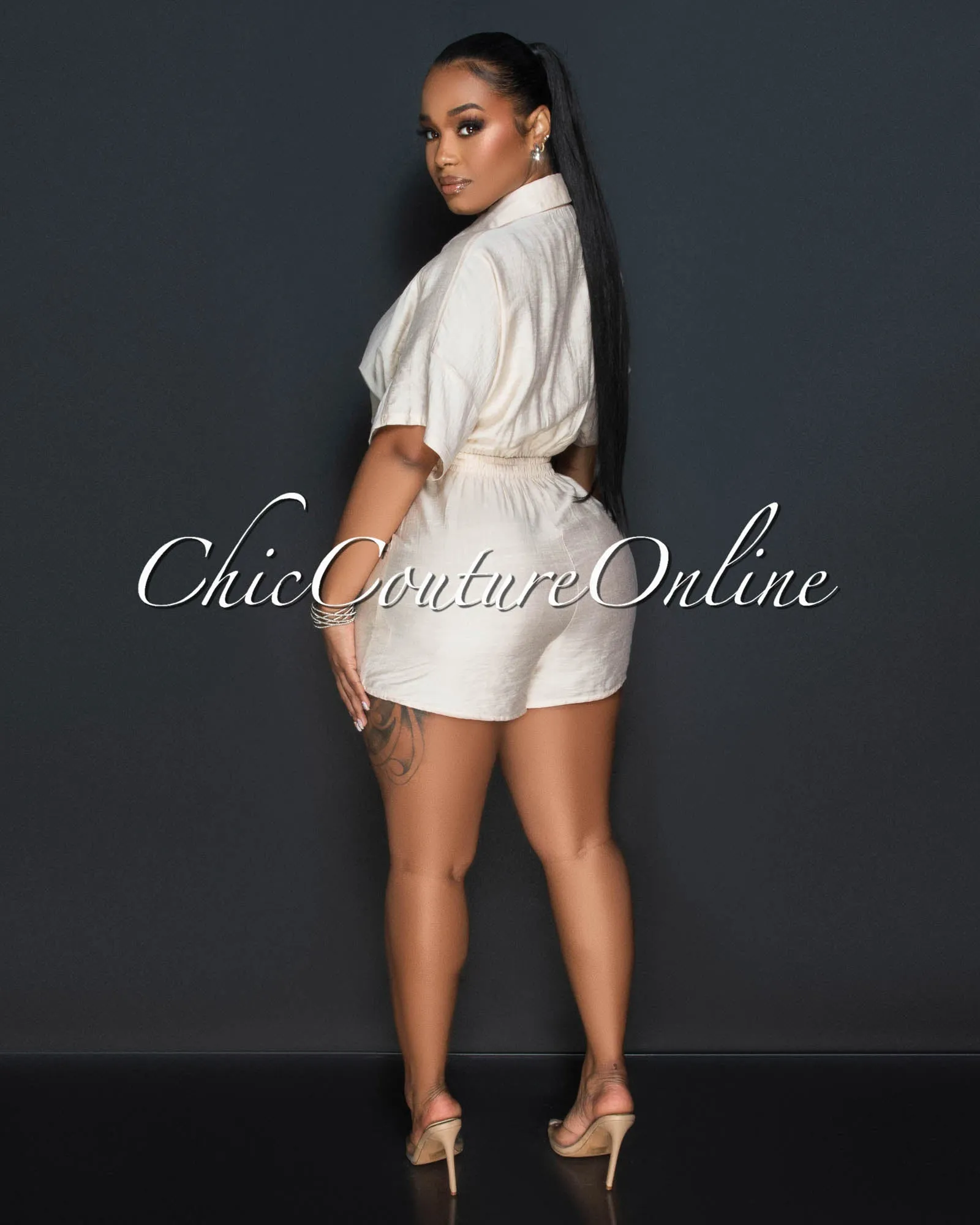*Fausta Nude Front Buttons Utility Romper sold by Chic Couture product image thumbnail 3