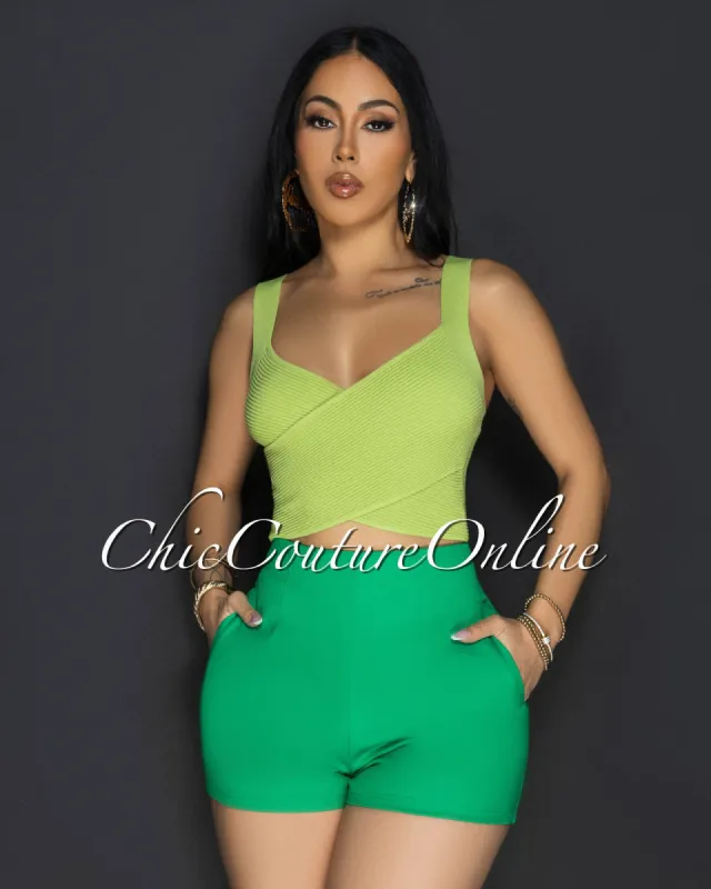 Shina Green Cross V-Neck Ribbed Crop Top sold by Chic Couture