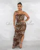 *Edellah Leopard Print Mesh Ruched Side Slit Maxi Dress sold by Chic Couture