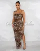 *Edellah Leopard Print Mesh Ruched Side Slit Maxi Dress sold by Chic Couture