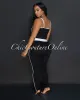Manika Black White Crop Top & Leggings Ribbed Sculpting Set (9/11) sold by Chic Couture