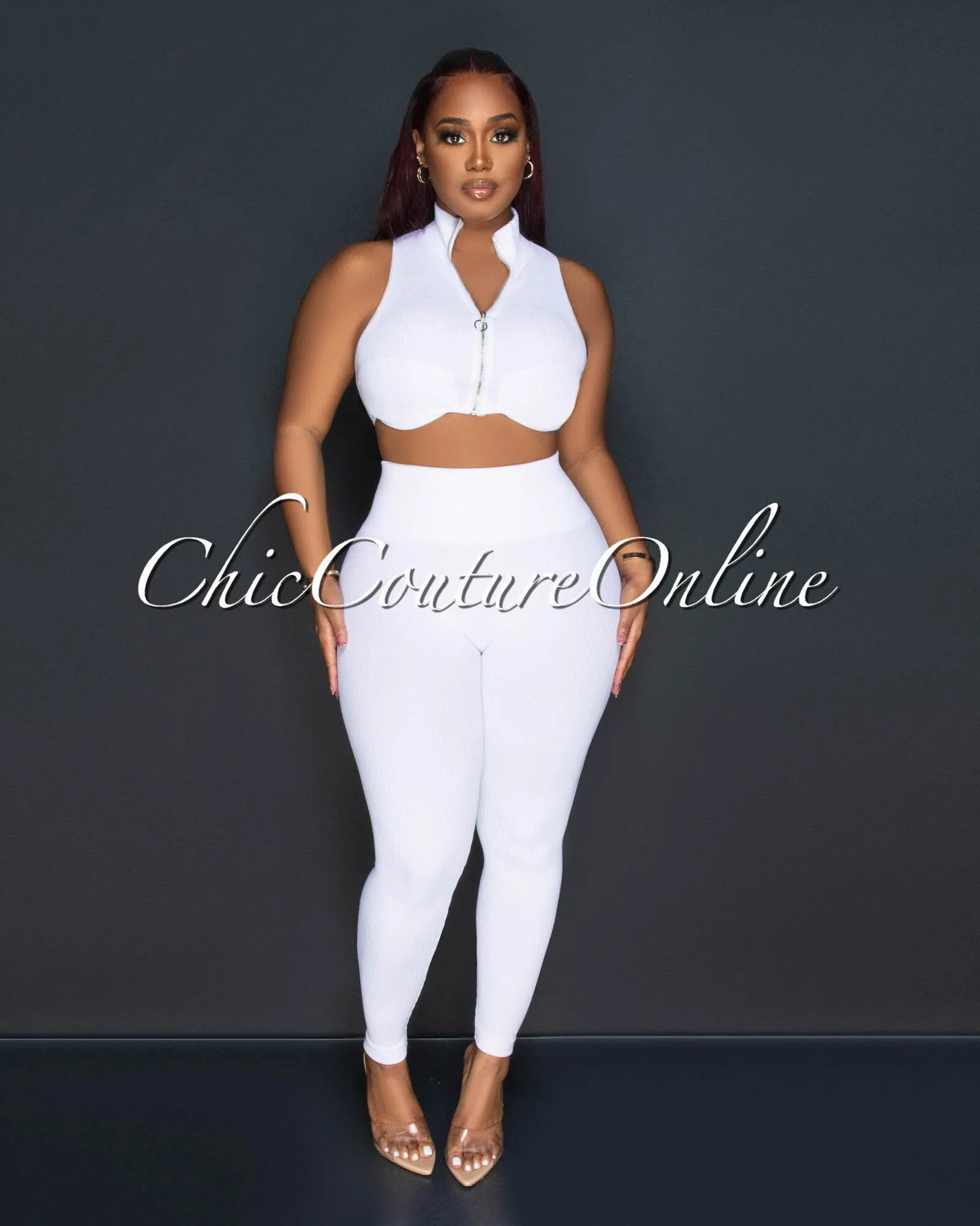 *Kristy Off-White Ribbed Crop Top & Leggings Sculpting Set sold by Chic Couture
