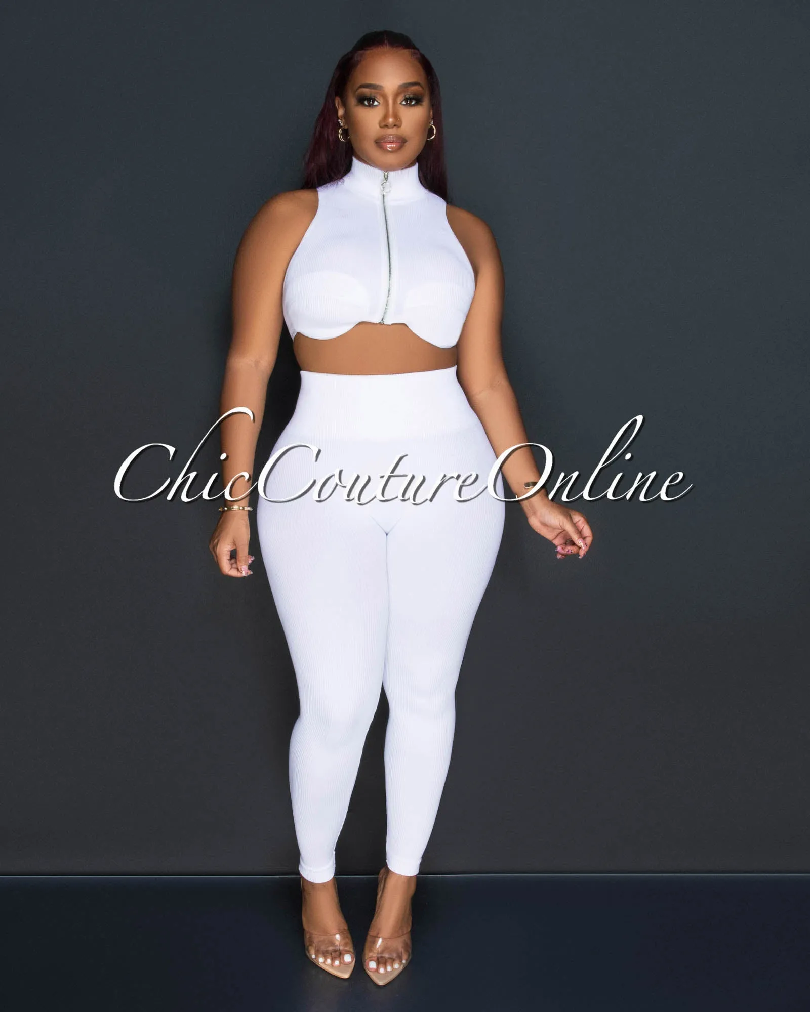 *Kristy Off-White Ribbed Crop Top & Leggings Sculpting Set sold by Chic Couture product image thumbnail 2